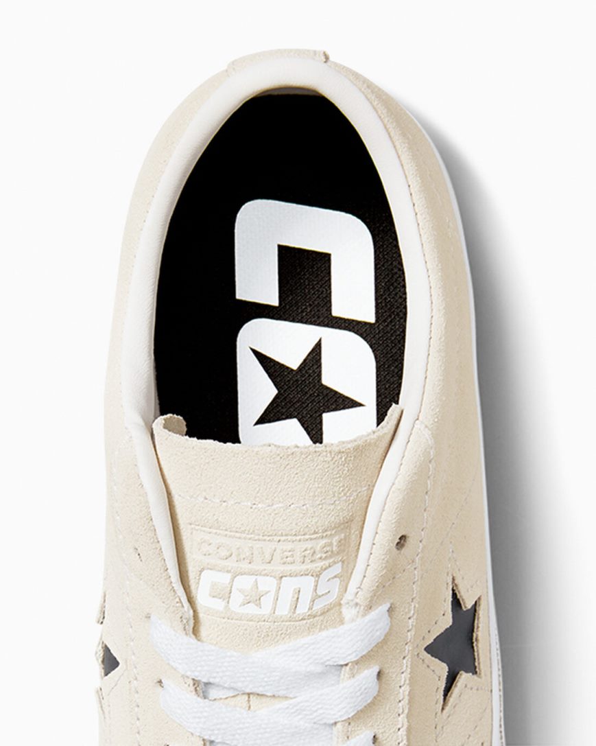 Bascheți Barbati Converse CONS One Star Pro Piele Intoarsa Bej Albi Negrii | RO KZJRU820